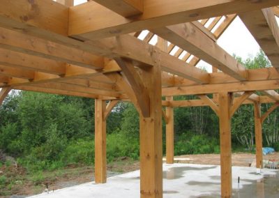 Inside a raised timber frame
